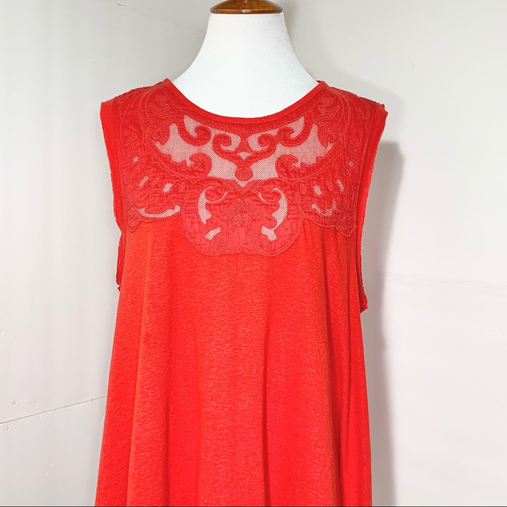 SOLD-Free People Lace Neck Red Sleeveless Swing Tunic - Picture 5 of 13